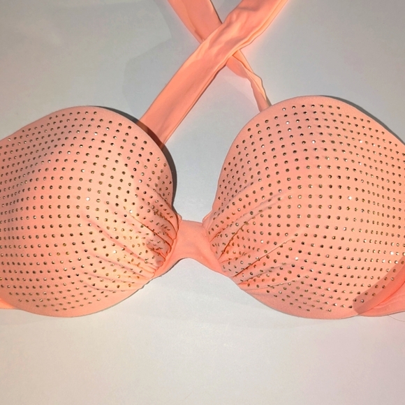 Coral Rinstone Bikini Top. Medium Adjustable Straps, PushUp - Picture 1 of 10